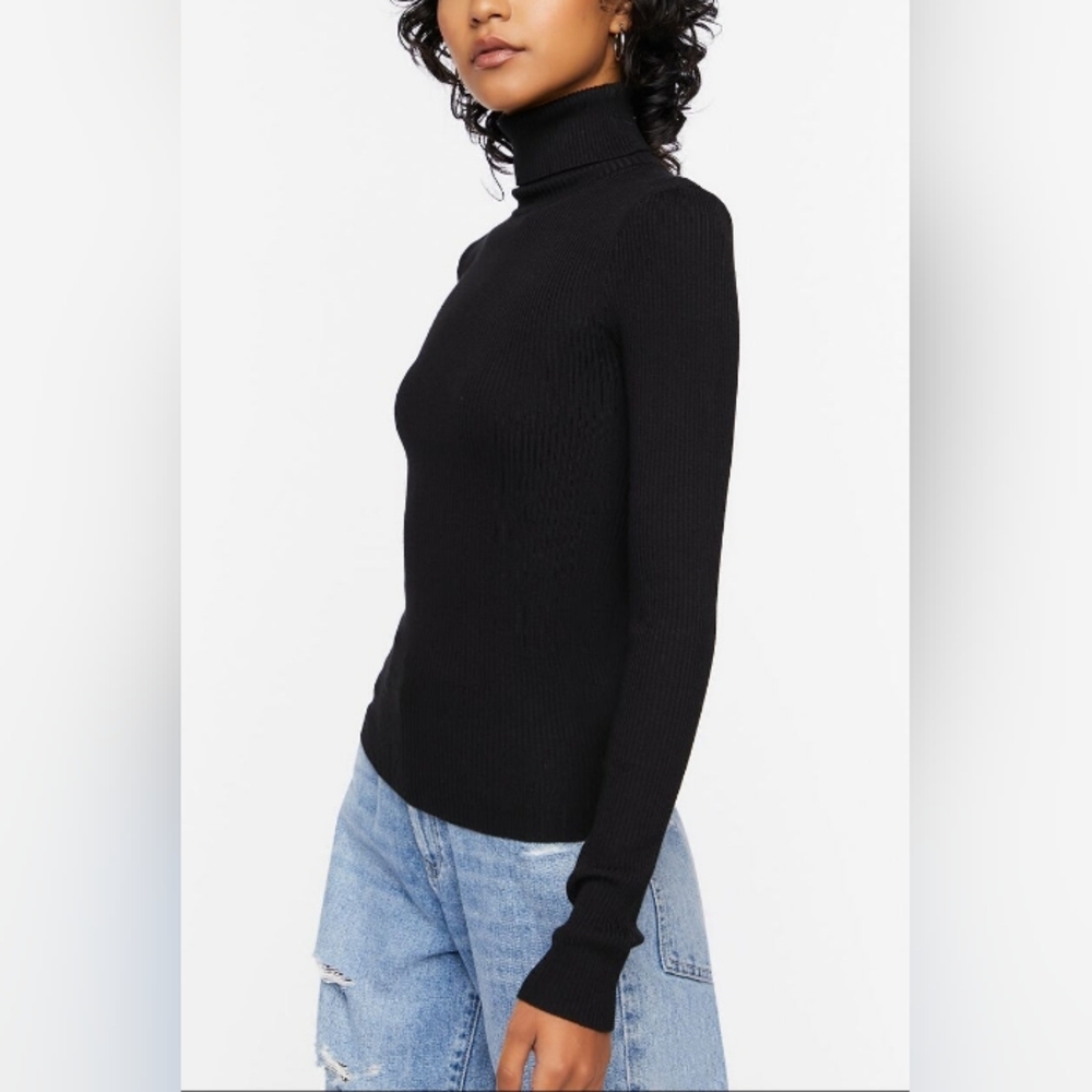 Forever 21 Black Ribbed Turtleneck Sweater